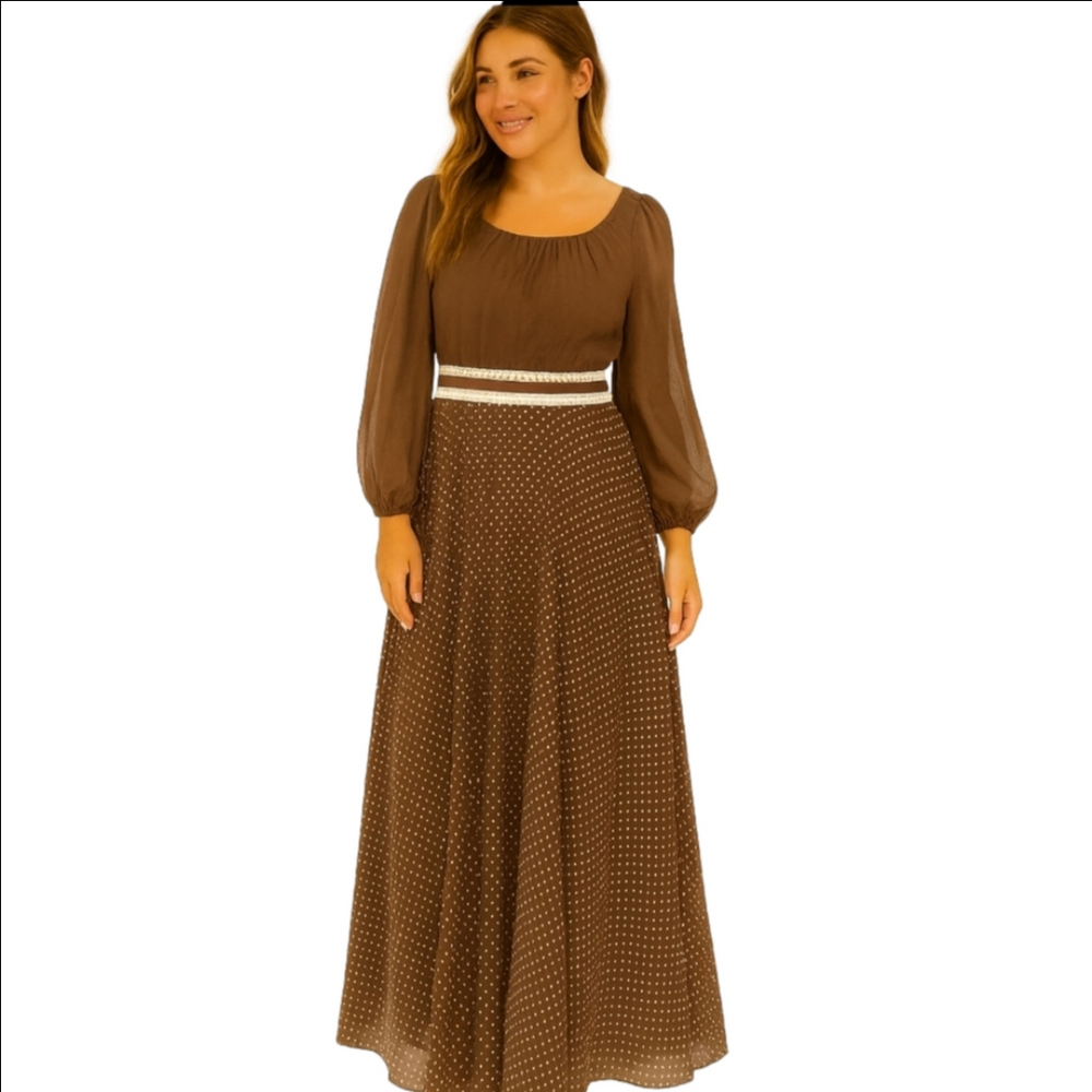 Vintage 70s Miss Elliette California Long Sleeve Belted Full Skirt Prari…